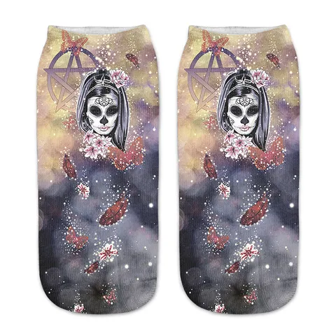 Calzini Corti con Stampa 3D di Halloween da Donna Carino Goth Zucca Streghe Teschio Fantasma Calzini alla Caviglia Festa