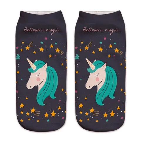 Calze Corto da Donna Carino Unicorno Cartone Animato Stampato in 3D Poliestere Traspirante Casual Quotidiano