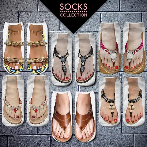 Unisex 3D Εκτύπωση Αστεία Sandals Toenail Socks Novelty Casual Short Crew Socks Breathable Sweat Absorbent Fashion Hosiery