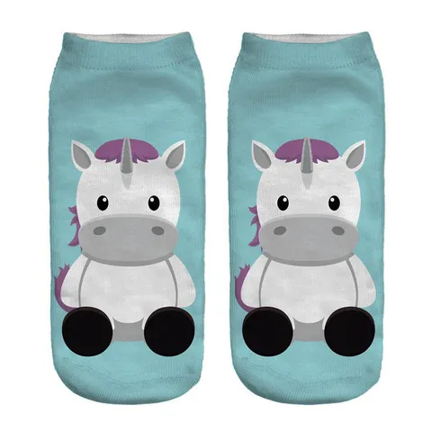 Calze Corto da Donna Carino Unicorno Cartone Animato Stampato in 3D Poliestere Traspirante Casual Quotidiano