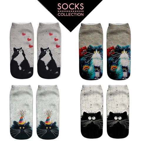 Harajuku Stampa 3D Simpatico Gatto E Cuore Calzini Corti Donna Casual Traspirante Poliestere Calzini Moda