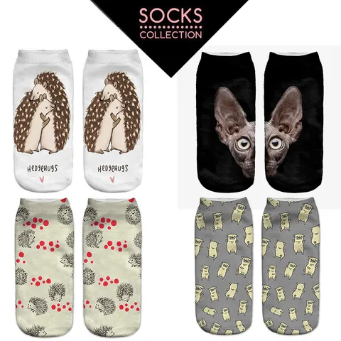 Calzini Corti con Stampa di Animali 3D Carino da Donna Stile Harajuku Casual Antiscivolo Assorbente del Sudore Traspirante Calzini alla Caviglia