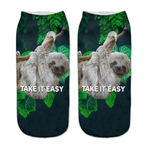 Calzini Corti Casual Unisex con Stampa di Animali Bradipo 3D Moda Carino Calzini da Barca Calzini in Poliestere