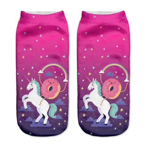 Calzini Corti alla Moda da Donna Simpatico Unicorno Stampa 3D Casual