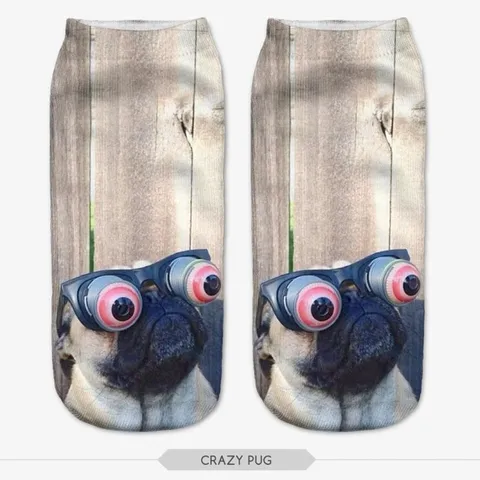 Divertenti Calzini Corti Stampati in 3D con Motivo Cane Pazzo Simpatici Calzini alla Caviglia Animali Unisex Casual Poliestere Moda Regalo