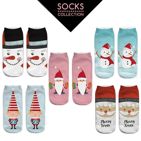 Calzini Corti Stampati in 3D di Natale da Donna Inverno Carino Cartone Animato Poliestere Casual Calzini alla Caviglia Maglieria Festiva