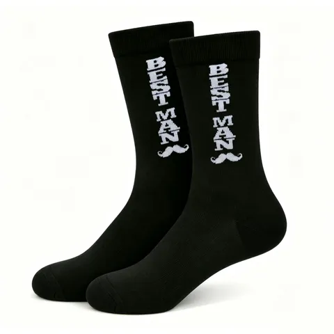 Men's Wedding Cotton Crew Socks Groom Groomsman Best Man Letter Pattern Breathable Casual Dress Socks For Wedding Party