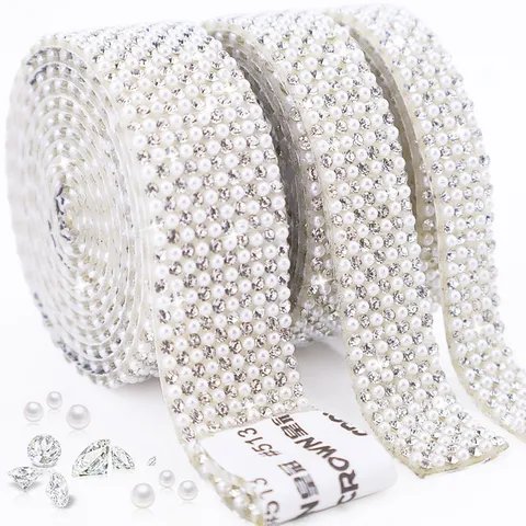 Kristallglas Künstliche Perle Strass Borte Band Für Kleider Hüte Haarschmuck DIY Handgemachte Dekorative Handwerk