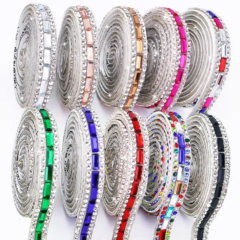 Self Adhesive Glass Rhinestone Strip DIY Decorative Drill Tape Crystal Rhinestone Trim For Garment Craft Accessories