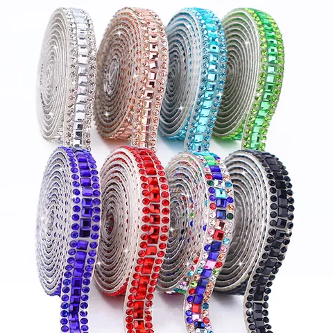 DIY Crystal Glass Rhinestone Strip Self Adhesive Bling Diamante Trim Ribbon For Craft Decor Clothing Accessories