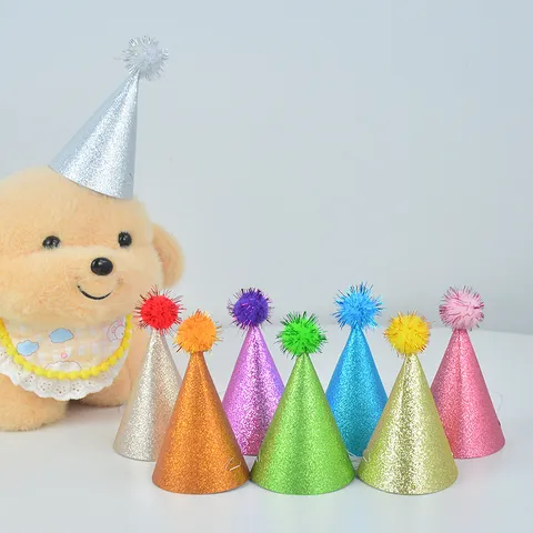 Πολύχρωμο Καπέλο Γενεθλίων με Πομ Πομ Γκλίτερ Ενηλίκων Παιδιών Κατοικιδίων Γενικό Καπέλο Πάρτι Λαμπερά Κωνικά Καπέλα Είδη Γιορτής