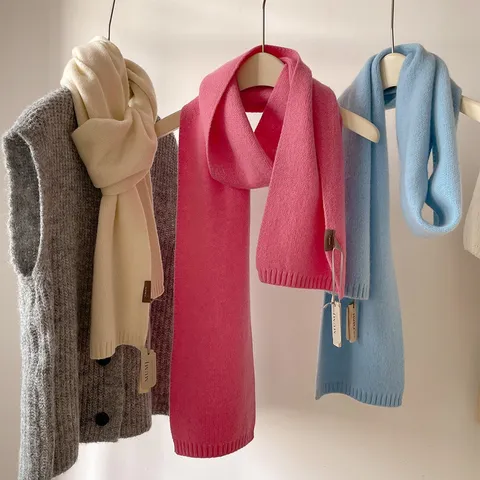 Korean Style Soft Knitted Pure Wool Scarf For Women Men Winter Warm Solid Color Versatile Elegant Scarf Long Shawl
