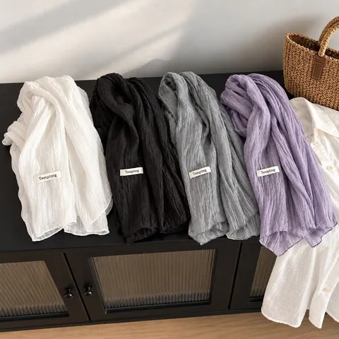 Damen Crinkle Schal Einfarbig Eleganter Dünner Schal Weich Atmungsaktiv Leicht Polyester Gaze Schal Für Den Alltag Damen Mode Schal Geschenk