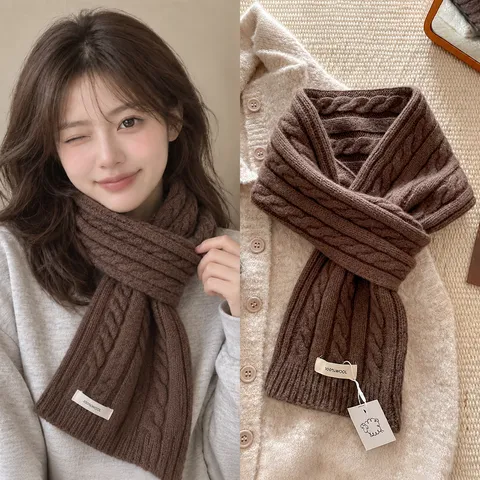 100% Reine Wolle Schal Damen Winter Dick Warm Zopfstrick Doppellagig Weich Halswärmer Vintage Einfarbig Accessoire
