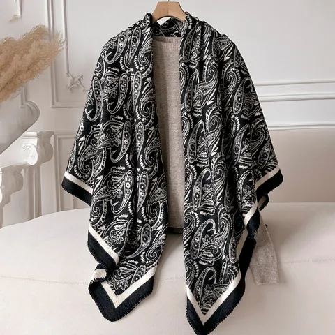 French Vintage Paisley Large Shawl For Women Wool Blend Printed Warm Scarf Travel Blanket Home Throw Oversized Scarf