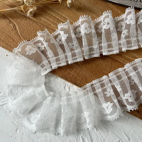 White Pleated Eyelash Lace Trim Ruffle Ribbon For Lolita DIY Sewing Craft Garment Decoration Handmade Material Accessory