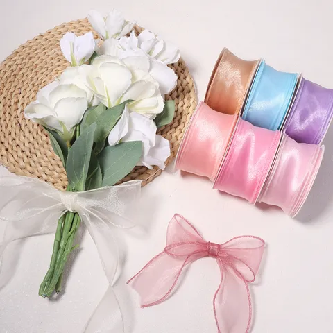 Polyester Fishtail Yarn Ribbon Sheer Chiffon Ribbon For Gift Wrapping DIY Bows Flower Packaging Handmade Craft Ribbon Accessories