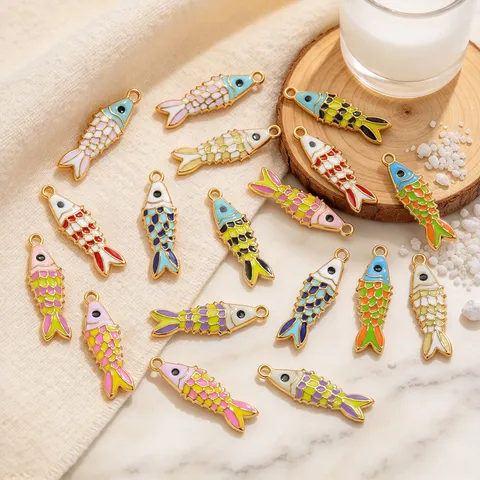 Stainless Steel Gold Plated Koi Fish Pendant Colorful Drip Oil Fish Charms For DIY Bracelet Necklace Jewelry Making Accessories