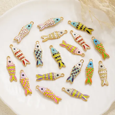 Stainless Steel Gold Plated Koi Fish Pendant Colorful Drip Oil Fish Charms For DIY Bracelet Necklace Jewelry Making Accessories