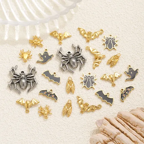 Halloween Stainless Steel Pendants Enamel Spider Bat Ghost Cicada Charms For DIY Necklace Bracelet Jewelry Making Accessories