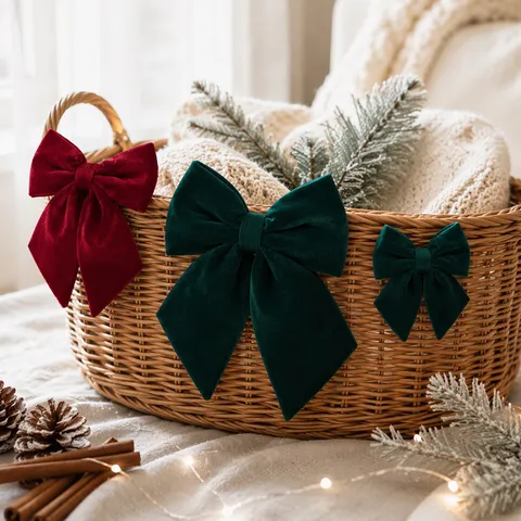 Ornements de Nœuds en Ruban de Couleur Unie pour Sapin de Noël Nœuds en Tissu Classiques pour Décoration de Fête