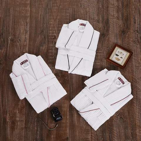 Pure Cotton Waffle Robe For Men And Women Unisex Soft Absorbent Spa Hotel Sleepwear Long Sleeve Loungewear With Waistband Pocket Home Bathrobe