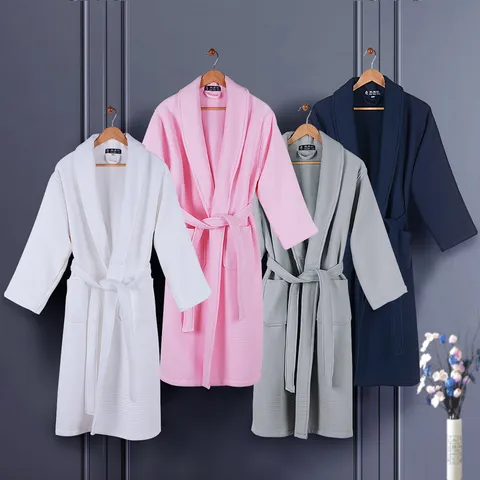 Accappatoio Lungo Unisex in Cotone Nido d'Ape Spessa Doppia Vestaglia Stile Hotel Assorbente Casa Biancheria da Notte Con Cintura