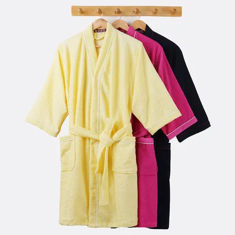 Women's 100% Cotton Toweling Bathrobe Absorbent Quick-Dry Kimono Robe For Men And Women Summer 3/4 Sleeve Homewear