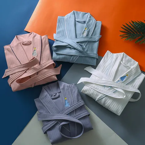 Hotel Baumwolle Bademantel Für Herren Und Damen Wasserabsorbierend Robe Langarm Nachtwäsche Mit Stickerei Home Spa Nachthemd