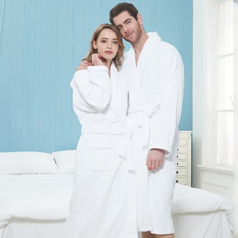 Hotel Unisex Thickened Cotton Towel Robe For Men Women Solid Color Plush Long Bathrobe Pajamas Sleepwear For Autumn Winter