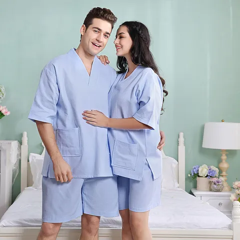 Unisex Cotton Waffle Weave Bathrobe Absorbent Sauna Suit For Couples Long Sleeve Casual Spa Robe Sleepwear