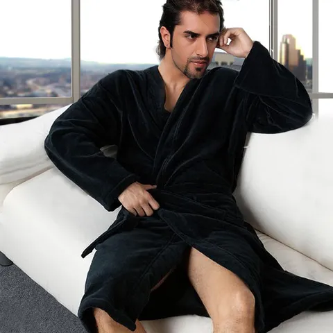 Accappatoio Unisex 100% Cotone Ispessito Ciniglia Tosata Assorbente Materiale Asciugamano Hotel Abbigliamento da Notte Invernale Vestaglia Lunga