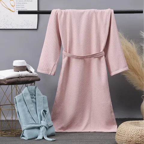 Unisex Waffle Weave Polyamide Bathrobe Thin Absorbent Shawl Collar Hotel Robe Quick Dry Spa Nightgown For Men Women Home Sleepwear