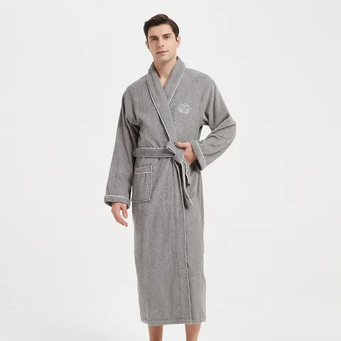 100% Cotton Hotel Style Bathrobe Soft Absorbent Couple Sleepwear Long Sleeve Loungewear For Men And Women Autumn Winter Robe