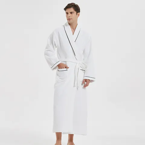 Luxury Pure Cotton Waffle Robe Hooded Long Bathrobe For Men Women Absorbent Soft Spa Sleepwear Home Hotel Wear Solid Color