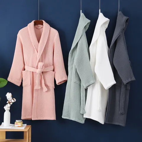 Accappatoio in Puro Cotone a Nido d'Ape Per Uomo e Donna Unisex Assorbente Hotel Vestaglia a Maniche Lunghe Casa Con Cintura