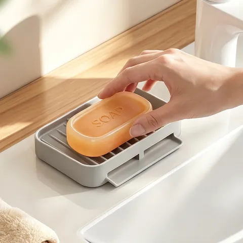 Porte-savon en Silicone Plateau Auto-drainant Porte-savon Antidérapant Support d'éponge de Comptoir pour Salle de Bain Évier de Cuisine Organisateur