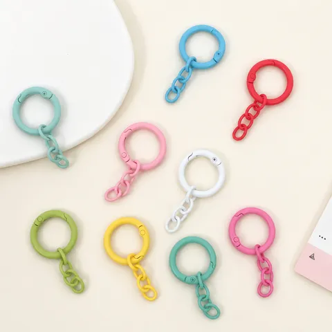 Candy Colored Spring Buckle Four Section Chain Keychain Connector Open Ring DIY Craft Doll Jewelry Accessory Zinc Alloy