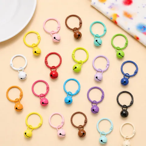 Bonbonfarbenes Eingebranntes Lackieren Metall Glocke Schlüsselanhänger Ring Metall Binder Ring DIY Tasche Anhänger Perler Perlen Zubehör Großhandel
