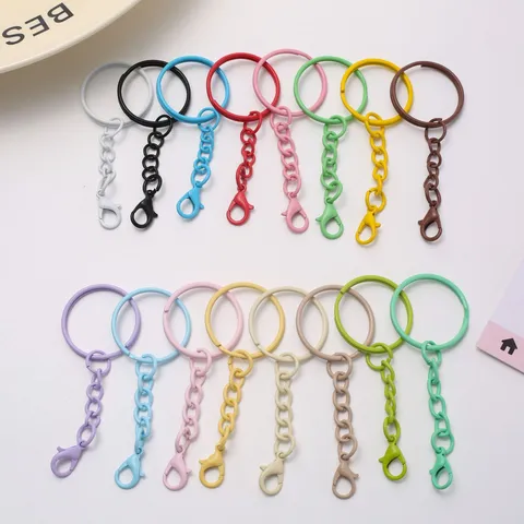 Porte-clés en Métal de Couleur Macaron Chaîne à Quatre Sections Fermoir Mousqueton Pendentif DIY Accessoires de Bijoux Suspendus pour Sac