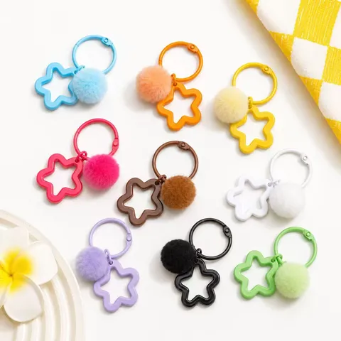 Acrylic Pentagram Star Keychain Colorful Plush Ball Bag Pendant DIY Jewelry Accessories Cute Star Bag Charm Key Ring