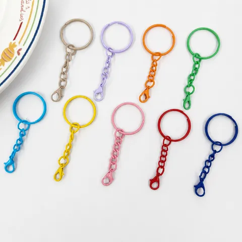 Porte-clés en Métal de Couleur Macaron Chaîne à Quatre Sections Fermoir Mousqueton Pendentif DIY Accessoires de Bijoux Suspendus pour Sac