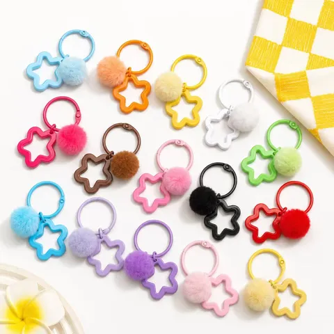 Acrylic Pentagram Star Keychain Colorful Plush Ball Bag Pendant DIY Jewelry Accessories Cute Star Bag Charm Key Ring