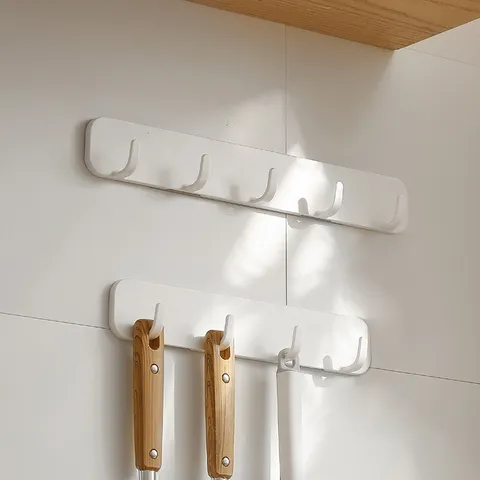 Witte Muur Gemonteerde Zelfklevende Hakenrij Voor Keuken Badkamer Handdoekrek Zonder Boren ABS Kunststof Haken Modern