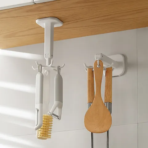 360 Grad Drehbarer Küchenhaken Wandmontierter Pfannenwenderhalter Löffel Aufbewahrung Ohne Bohren Selbstklebender Organizer