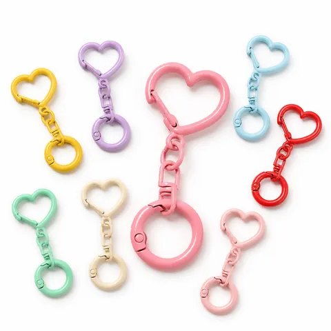 Buntes Herz Federkarabiner DIY Schlüsselanhänger Tasche Anhänger Metall Karabinerhaken Ring Bastelzubehör