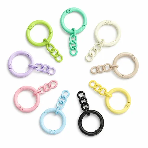 Bonbonfarbener Regenbogen-Federring Eingebrannter Lack Vierteilige Kette Schlüsselanhänger Verbindungsring DIY Schmuckzubehör