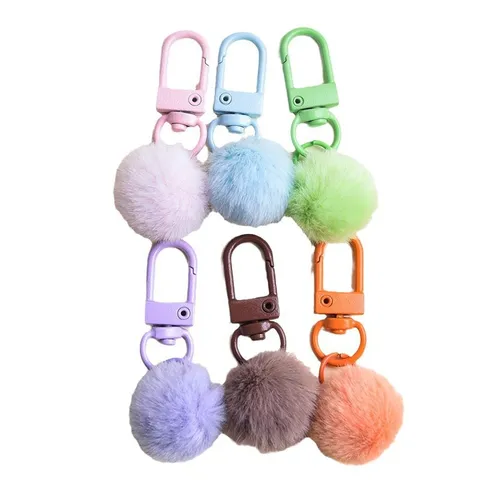 Flauschiger Plüschball Schlüsselanhänger Süße Bonbonfarben Künstlicher Kaninchenfell Pom Pom Taschenanhänger Metallverschluss DIY Zubehör