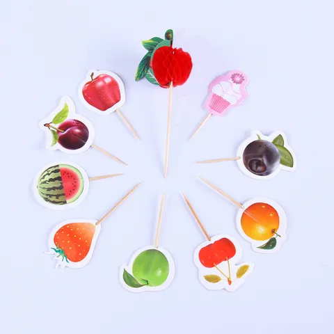 Χαριτωμένο Topper Κέικ Φρούτων Cupcake Picks Χάρτινο Ξύλινο Μπαστούνι Διακόσμηση Ψησίματος Για Πάρτι Γλυκό Cupcake Διακόσμηση