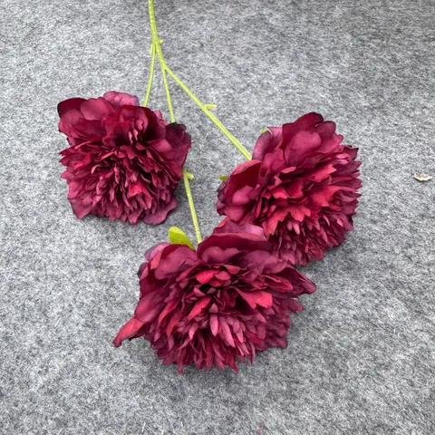 Artificial Silk Peony Flower Branch With Silk Cloth Plastic Iron Wire Realistic Fake Peony Bouquet For Wedding Home Table Arrangement Decor